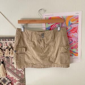 y2k vintage 2000s tan cargo micro mini skirt